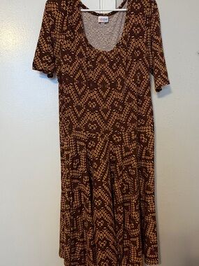 LuLaRoe Brown and Tan Patterned Midi Dress